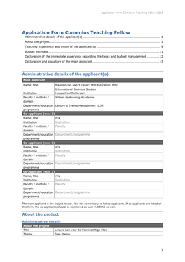 Application Form Comenius Teaching Fellow 2019