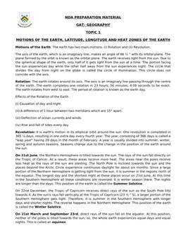 Geography Topic 1 Motions of the Earth, Latitude