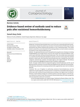 Evidence-Based Review of Methods Used to Reduce Pain After Excisional Hemorrhoidectomy