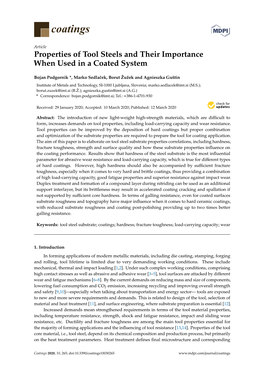 Properties of Tool Steels and Their Importance When Used in a Coated System