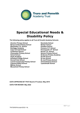 Special Educational Needs & Disability Policy