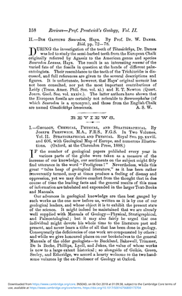 I.—Geology, Chemical, Physical, and Stratighaphical. by Joseph