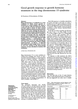 Treatment in the Ring Chromosome 15 Syndrome J Med Genet: First Published As 10.1136/Jmg.32.6.486 on 1 June 1995