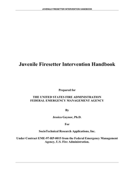 Juvenile Firesetter Intervention Handbook