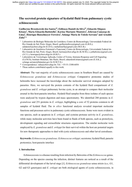 The Secreted Protein Signature of Hydatid Fluid from Pulmonary Cystic Echinococcosis