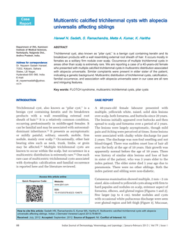 Multicentric Calcified Trichilemmal Cysts with Alopecia Universalis Affecting