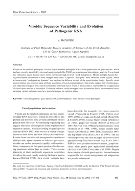 Viroids: Sequence Variability and Evolution of Pathogenic RNA