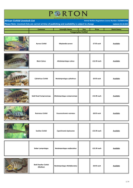 African Cichlid Livestock List