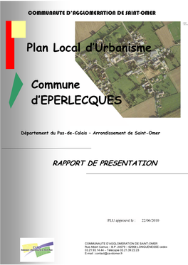 Plan Local D'urbanisme Commune D'eperlecques