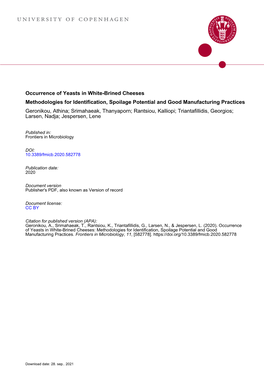 Occurrence of Yeasts in White-Brined Cheeses: Methodologies for Identification, Spoilage Potential and Good Manufacturing Practices