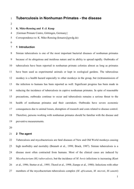 Tuberculosis in Nonhuman Primates - the Disease 2 3 K