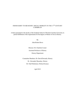 From Harry to Sir Henry : Social Mobility in the 17Th Century Caribbean