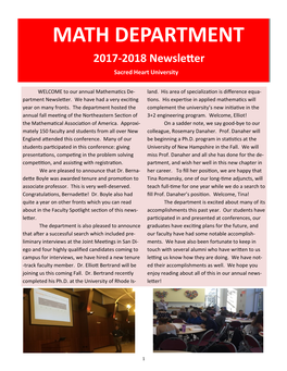 MATH DEPARTMENT 2017-2018 Newsletter Sacred Heart University