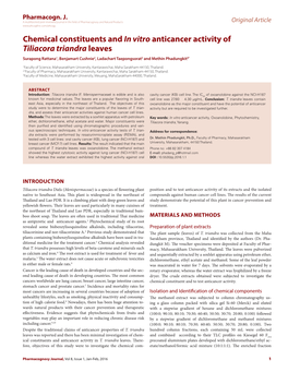 Chemical Constituents and in Vitro Anticancer Activity of Tiliacora Triandra Leaves