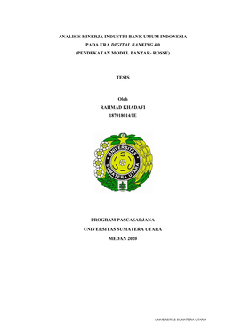 Analisis Kinerja Industri Bank Umum Indonesia Pada Era Digital Banking 4.0 (Pendekatan Model Panzar- Rosse)