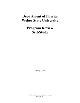 Department of Physics Weber State University Program Review Self