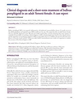 Clinical Diagnosis and a Short-Term Treatment of Bullous Pemphigoid in an Adult Yemeni Female: a Case Report Mohamed a Al-Kamel