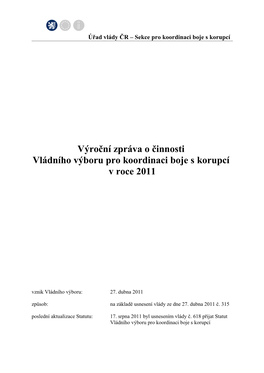 Výroční Zpráva O Činnosti Vládního Výboru Pro Koordinaci Boje S Korupcí V Roce 2011