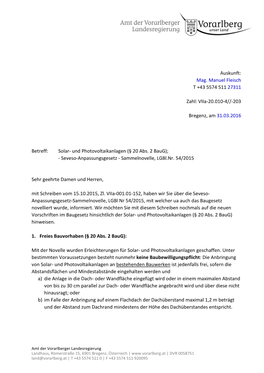 Solar- Und Photovoltaikanlagen (§ 20 Abs. 2 Baug); - Seveso-Anpassungsgesetz - Sammelnovelle, Lgbl.Nr