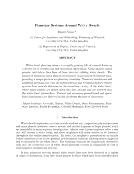 Aspects of Planetary Systems Around White Dwarfs