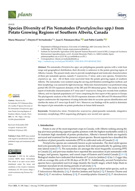 Species Diversity of Pin Nematodes (Paratylenchus Spp.) from Potato Growing Regions of Southern Alberta, Canada