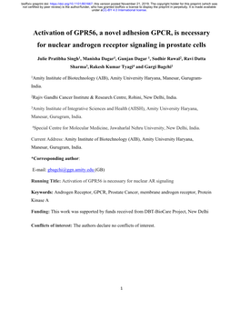 Activation of GPR56, a Novel Adhesion GPCR, Is Necessary for Nuclear Androgen Receptor Signaling in Prostate Cells