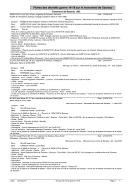 Fiches Des Décédés Guerre 14-18 Sur Le Monument De Sarzeau