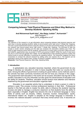 Journal of Linguistics and English Teaching Studies Comparing