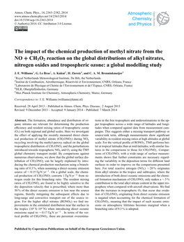 The Impact of the Chemical Production of Methyl Nitrate from the NO+ CH3O2 Reaction on the Global Distributions of Alkyl Nitrates, Nitrogen Oxides and Tropospheric Ozone: a Global