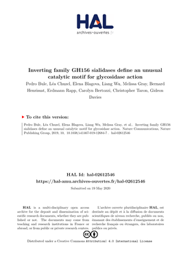 Inverting Family GH156 Sialidases Define an Unusual Catalytic Motif for Glycosidase Action