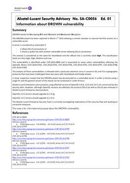 SA-C0056 Information About DROWN Vulnerability