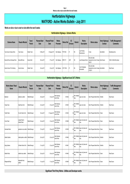 Hertfordshire Highways WATFORD - Active Works Bulletin - July 2011