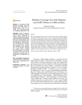 Gay Irish Migrants and LGBT Politics in 1980S London Citation: D