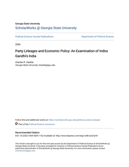 Party Linkages and Economic Policy: an Examination of Indira Gandhi's India