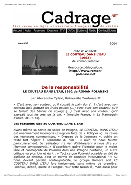 Le Couteau Dans L'eau, NOZ W WODZIE 28/04/2015 17:00