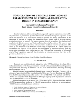 Formulation of Criminal Provisions in Establishment of Regional Regulation Design in Cianjur Regency
