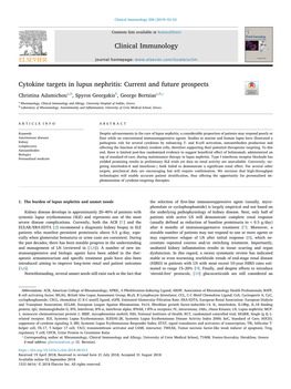 Cytokine Targets in Lupus Nephritis Current and Future Prospects