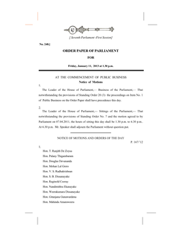 Order Paper of Parliament