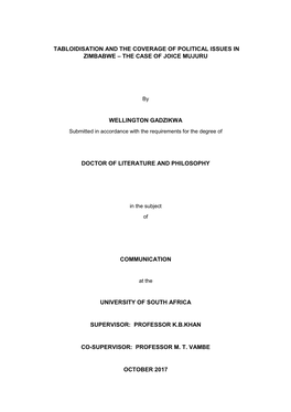 Tabloidisation and the Coverage of Political Issues in Zimbabwe – the Case of Joice Mujuru