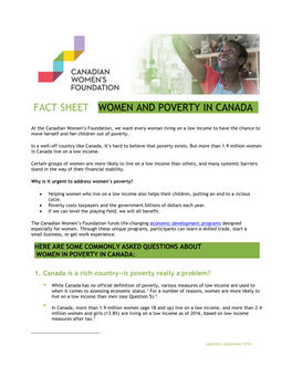 Fact Sheet Women and Poverty in Canada