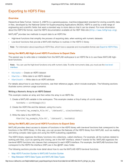 Text: Exporting to HDF5 Files