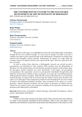 THE CONTRIBUTION of CULTURE to the SUSTAINABLE DEVELOPMENT of the MUNICIPALITY of HERAKLION DOI: 10.26341/Issn.2241-4002-2019-1A-6