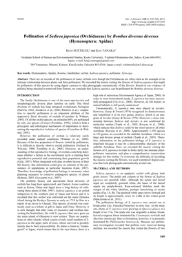 Pollination of Sedirea Japonica (Orchidaceae) by Bombus Diversus Diversus (Hymenoptera: Apidae)