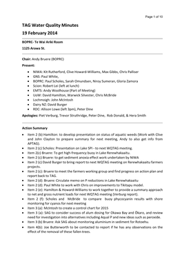 TAG Water Quality Minutes 19 February 2014