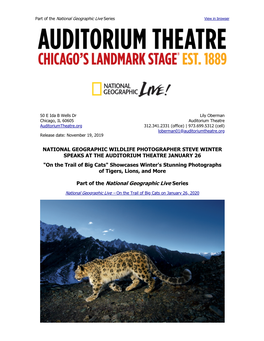 National Geographic Live Returns with “On the Trail of Big Cats”