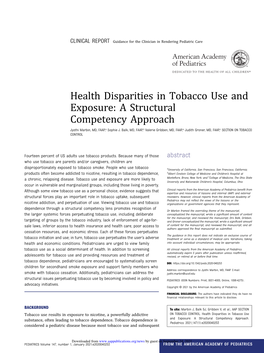 Health Disparities in Tobacco Use and Exposure: a Structural Competency Approach Jyothi Marbin, MD, FAAP,A Sophie J