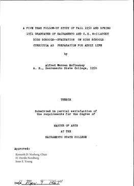 1951 GRADUATES of SACRAMENTO and C. K. Moc LATCHY HIGH SCHOOLS--EVALUATION on HIGH SCHOOLS CURRICULA AS PREPARATION for ADULT LIFE