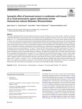 Synergistic Effect of Heartwood Extracts in Combination with Linseed Oil As Wood Preservatives Against Subterranean Termite Hete