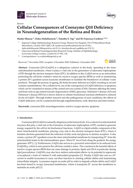 Cellular Consequences of Coenzyme Q10 Deficiency In