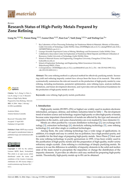 Research Status of High-Purity Metals Prepared by Zone Refining